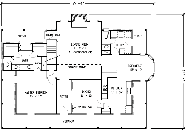 Country Farmhouse Southern Level One of Plan 95666