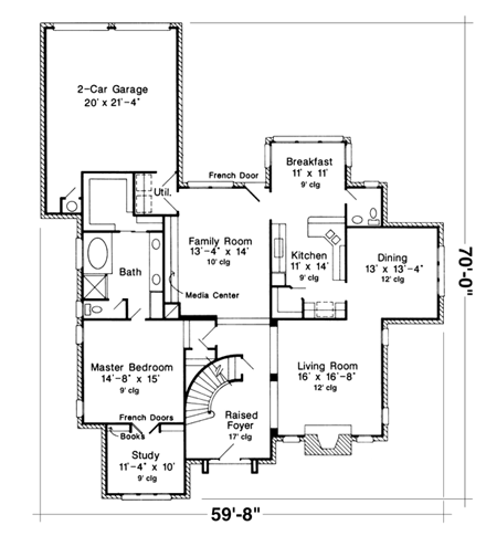 Plan 95678 | European House with 4 Bed, 4 Bath, 2 Car