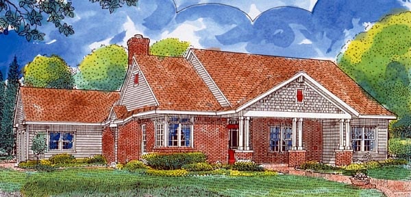 Country, Southern Plan with 1616 Sq. Ft., 3 Bedrooms, 2 Bathrooms, 2 Car Garage Elevation