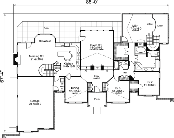 Ranch Traditional Level One of Plan 95803