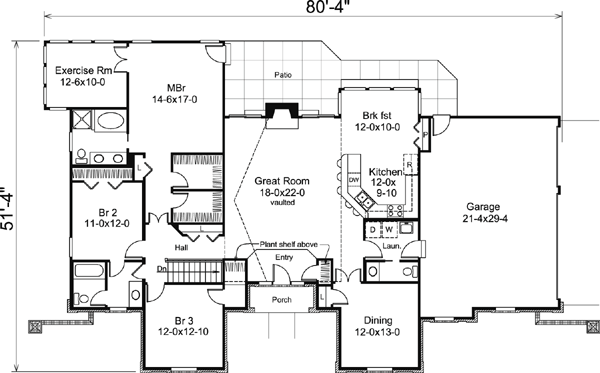 Ranch Traditional Level One of Plan 95805