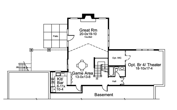 European Ranch Traditional Tudor Lower Level of Plan 95853