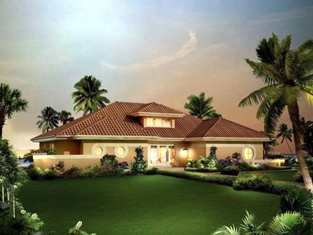 Contemporary Florida Ranch Southwest Elevation of Plan 95857
