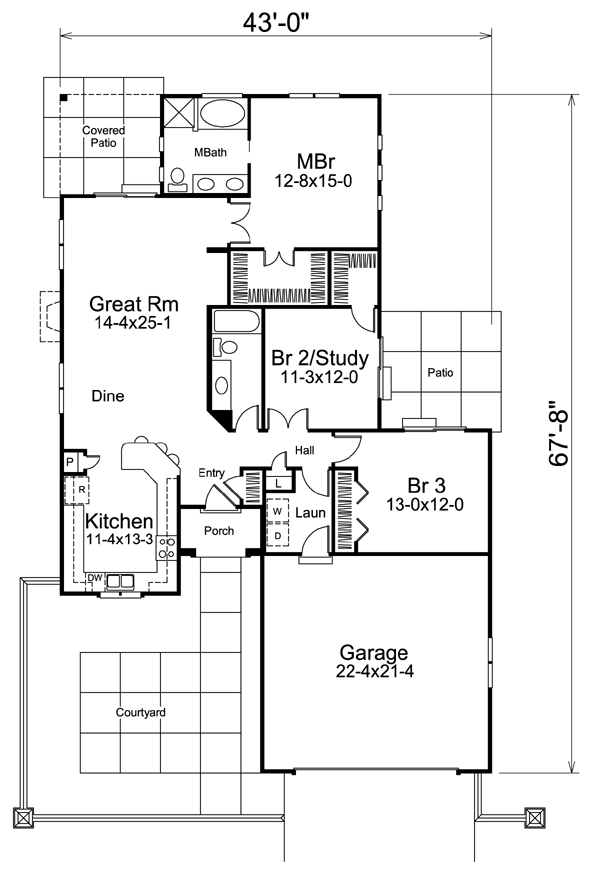 Contemporary Florida Ranch Southwest Level One of Plan 95860