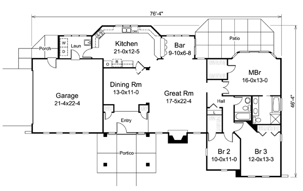 Contemporary Ranch Level One of Plan 95868