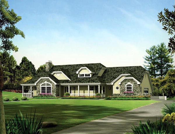 Country, Ranch, Traditional Plan with 2653 Sq. Ft., 3 Bedrooms, 3 Bathrooms, 12 Car Garage Elevation