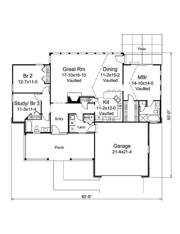 Cabin Cottage Country Ranch Traditional Level One of Plan 95878