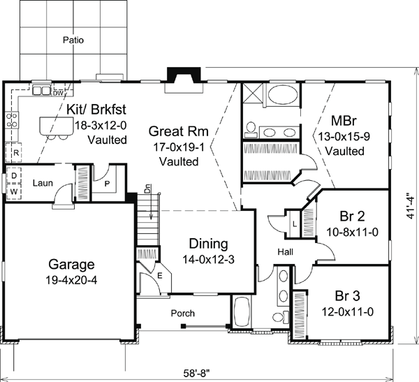 Country Ranch Traditional Level One of Plan 95887