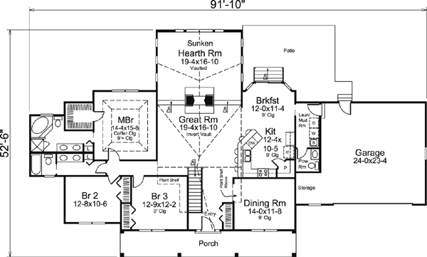 Cape Cod Country Ranch Southern Traditional Level One of Plan 95892