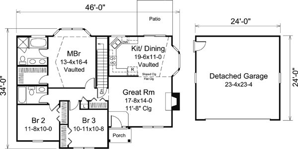 Cape Cod Country Ranch Traditional Level One of Plan 95896