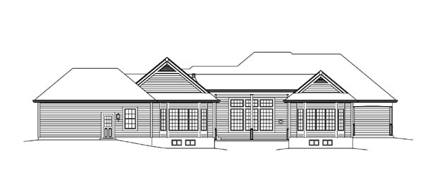 Colonial Country Craftsman Ranch Traditional Rear Elevation of Plan 95897