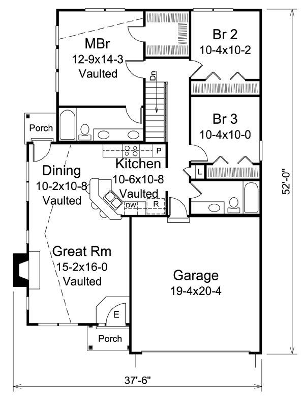 Cabin Colonial Cottage Country Ranch Traditional Level One of Plan 95899