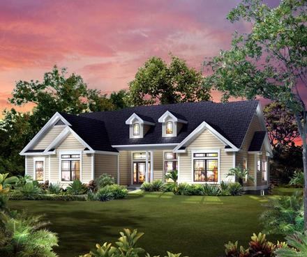 Cape Cod Country Craftsman Ranch Traditional Elevation of Plan 95900