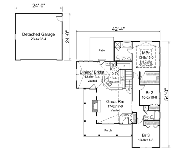 Cabin Cottage Country Craftsman Ranch Traditional Level One of Plan 95905