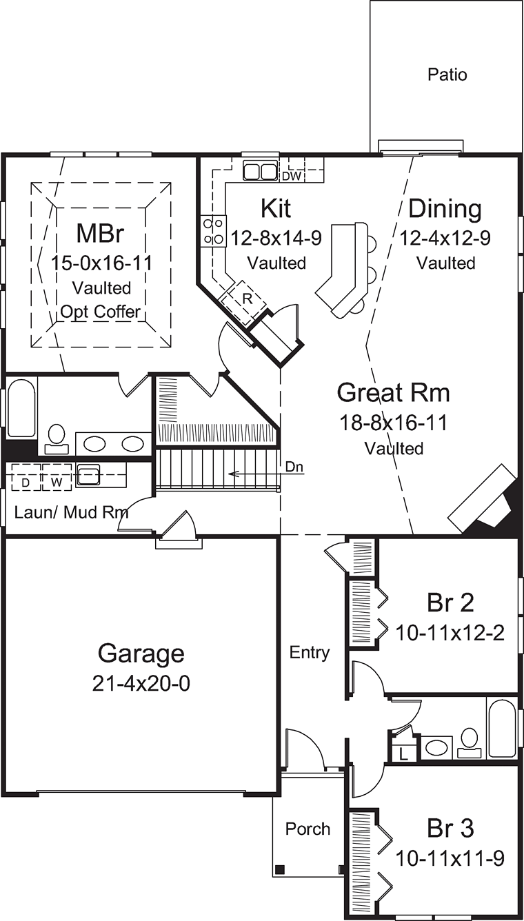 Ranch Traditional Level One of Plan 95950