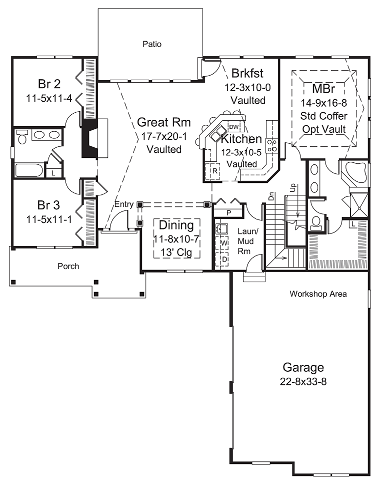 Country Craftsman Traditional Level One of Plan 95957