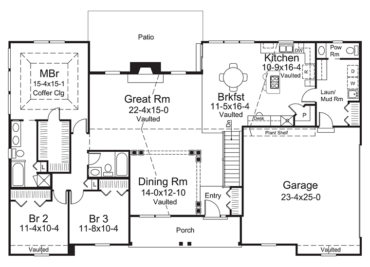 Country Craftsman Ranch Traditional Level One of Plan 95961