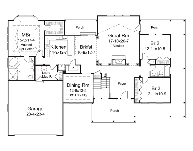 Country Craftsman Level One of Plan 95974