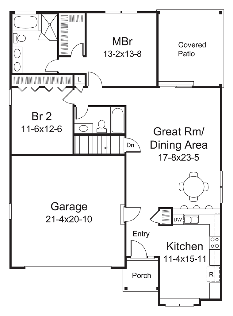 Ranch Traditional Level One of Plan 95975