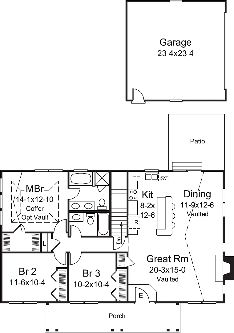 Ranch Traditional Level One of Plan 95979