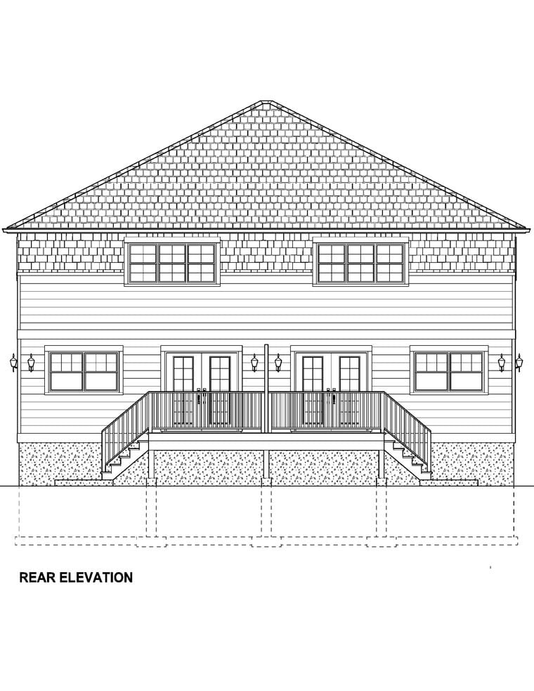 Craftsman Plan with 4446 Sq. Ft., 10 Bedrooms, 8 Bathrooms, 2 Car Garage Rear Elevation