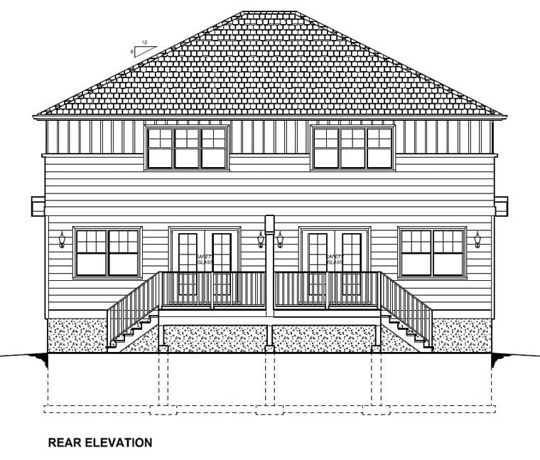 Craftsman Rear Elevation of Plan 96222