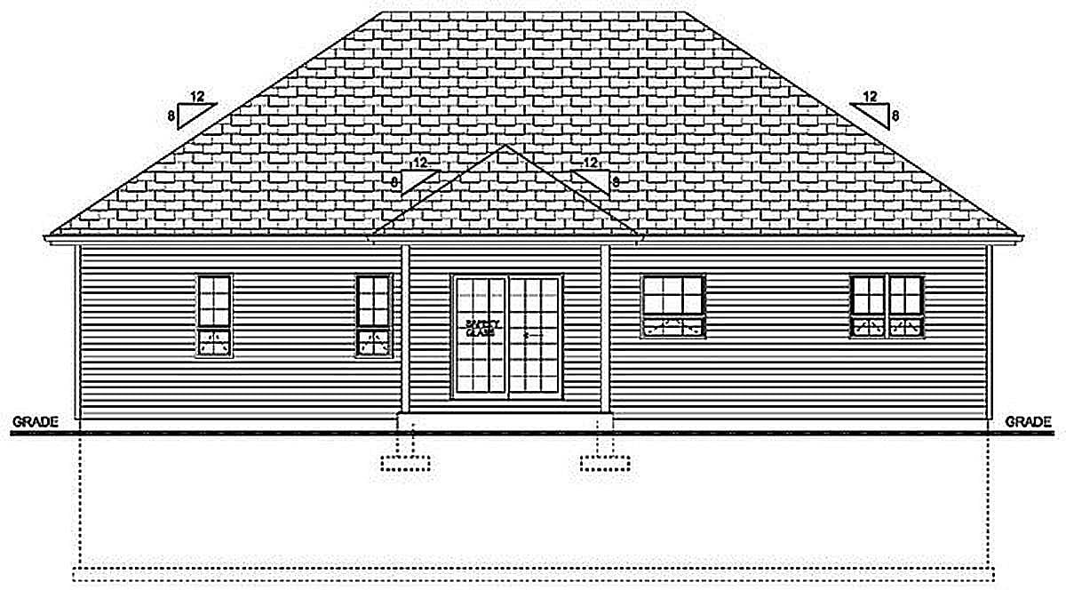 Bungalow Cottage Country Craftsman Rear Elevation of Plan 96236