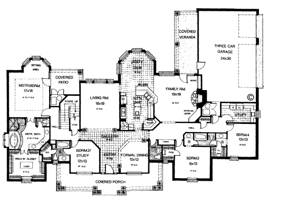 Colonial Country Farmhouse Victorian Level One of Plan 96325
