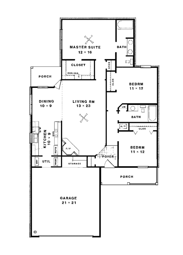 Country One-Story Ranch Level One of Plan 96510