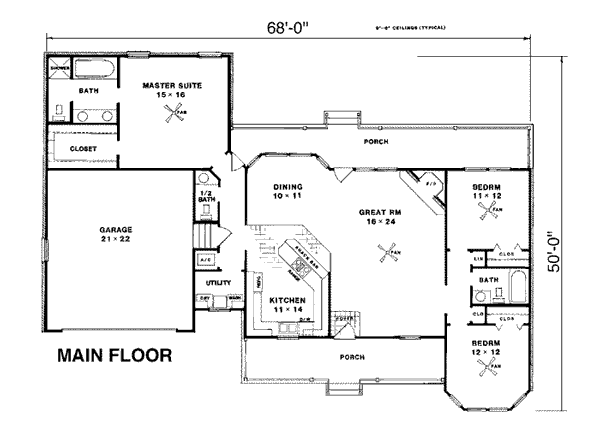 Country One-Story Level One of Plan 96513