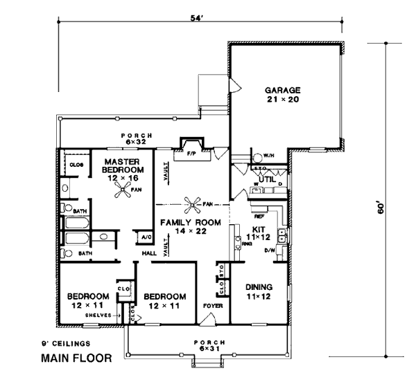 Bungalow One-Story Level One of Plan 96517