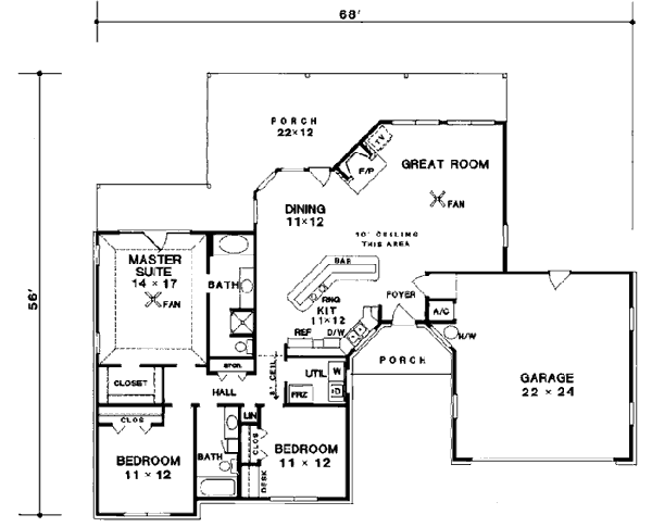 One-Story Traditional Level One of Plan 96518