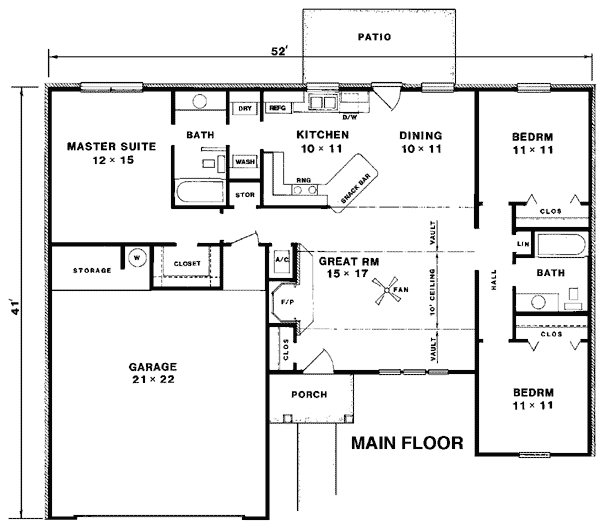 One-Story Ranch Level One of Plan 96519