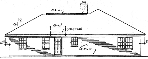 One-Story Ranch Rear Elevation of Plan 96519