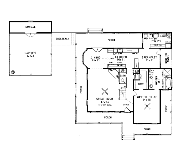 Country Farmhouse Level One of Plan 96520