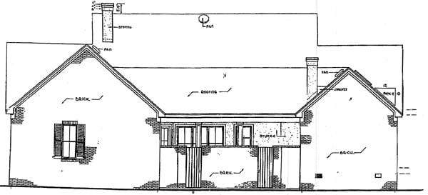 Cape Cod Colonial One-Story Rear Elevation of Plan 96521