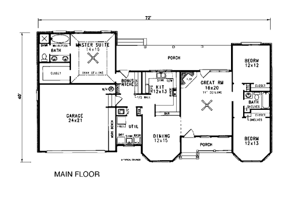 Cape Cod Country One-Story Level One of Plan 96523