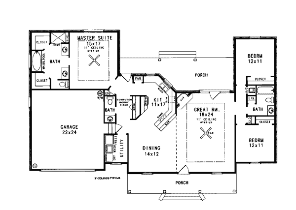 Cape Cod Country One-Story Level One of Plan 96526