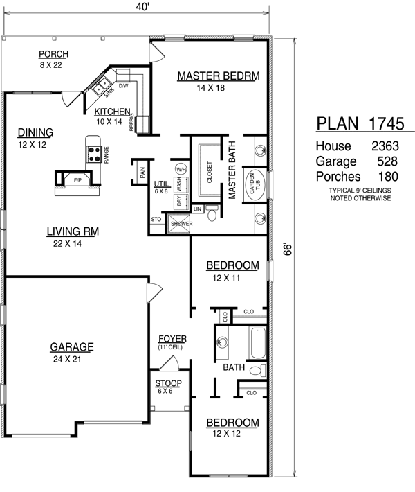 European Narrow Lot One-Story Level One of Plan 96554