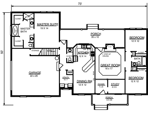 Farmhouse One-Story Level One of Plan 96556