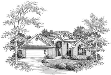 European One-Story Elevation of Plan 96557