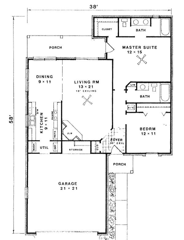 Narrow Lot One-Story Traditional Level One of Plan 96566