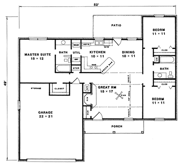 One-Story Ranch Level One of Plan 96568