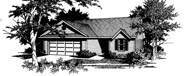 Narrow Lot One-Story Ranch Traditional Elevation of Plan 96570