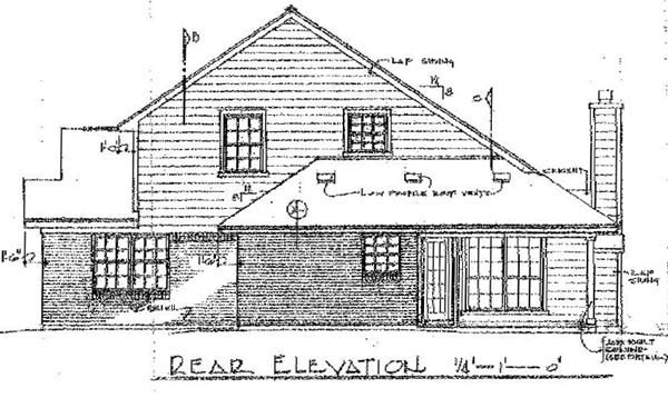 Contemporary Traditional Rear Elevation of Plan 96572