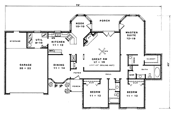 One-Story Traditional Level One of Plan 96578