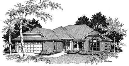 European One-Story Elevation of Plan 96584