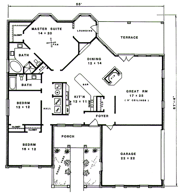 One-Story Ranch Level One of Plan 96585