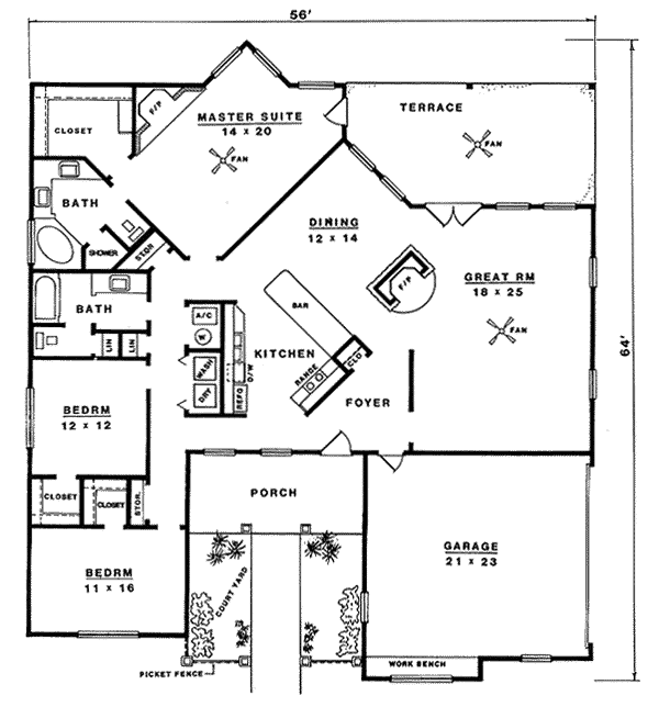 One-Story Traditional Level One of Plan 96588