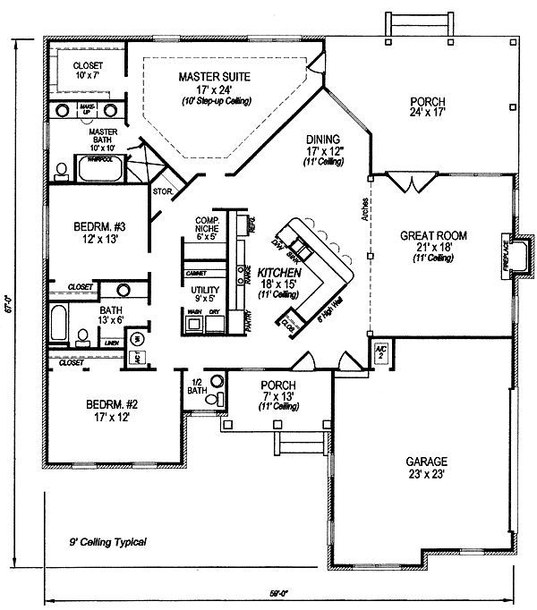 European One-Story Level One of Plan 96590